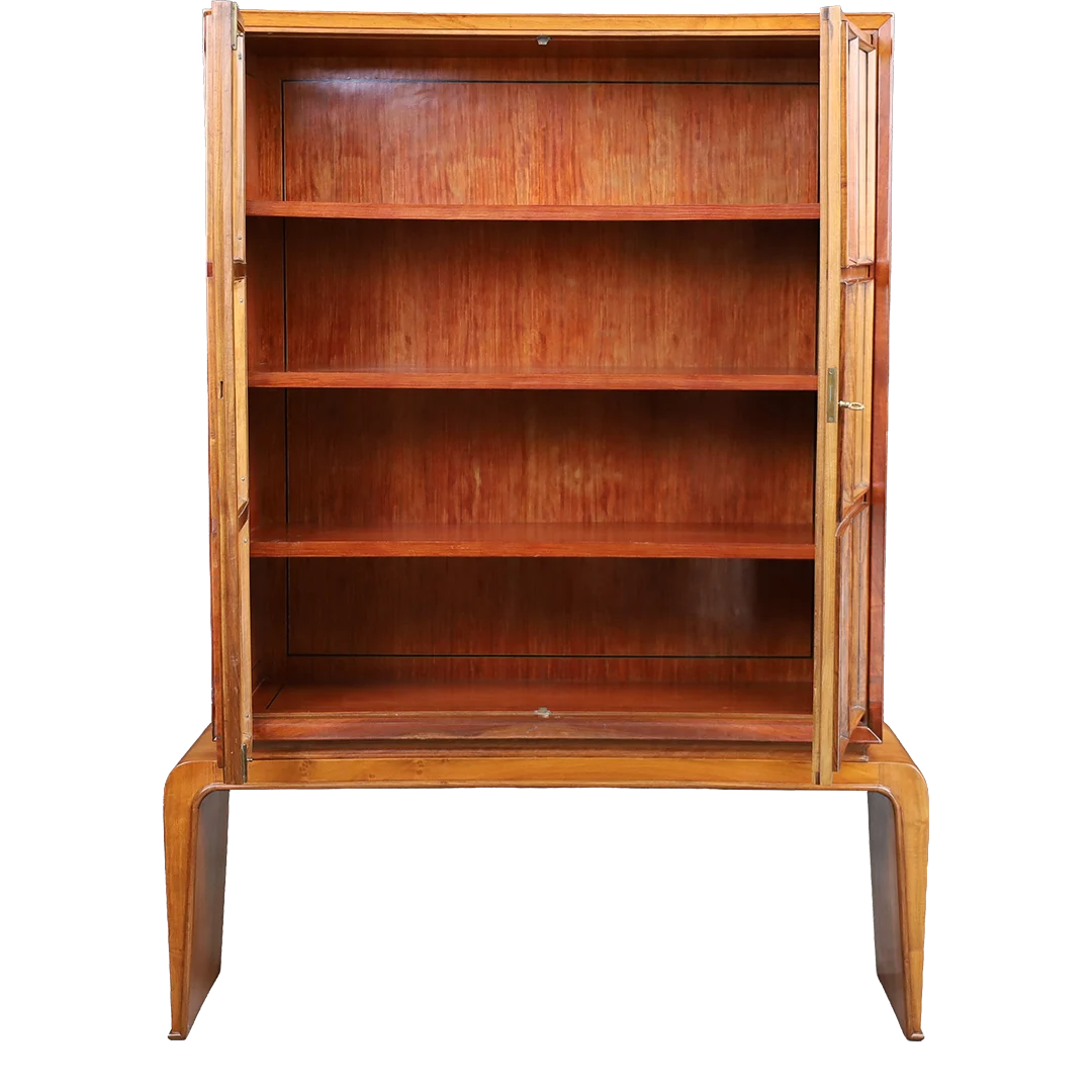 Late 1940s Paolo Buffa : curved front cherrywood Vitrine, Arrighi, Italy