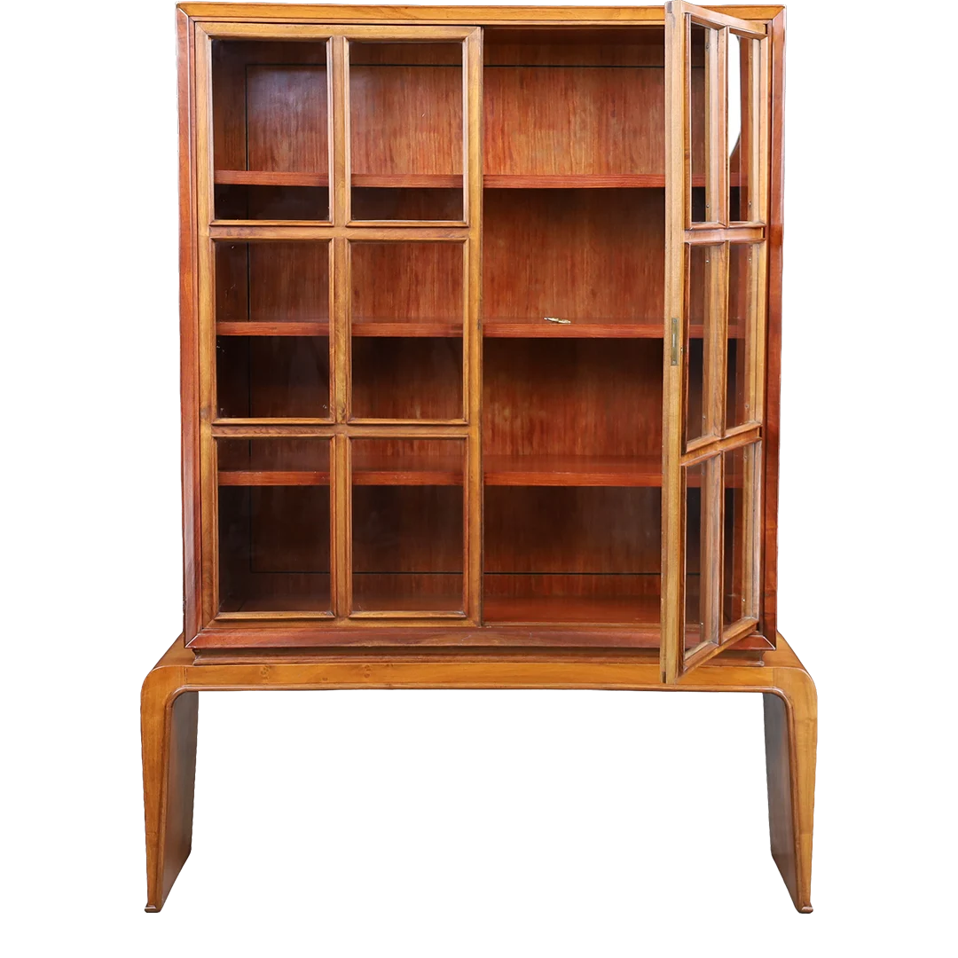 Late 1940s Paolo Buffa : curved front cherrywood Vitrine, Arrighi, Italy