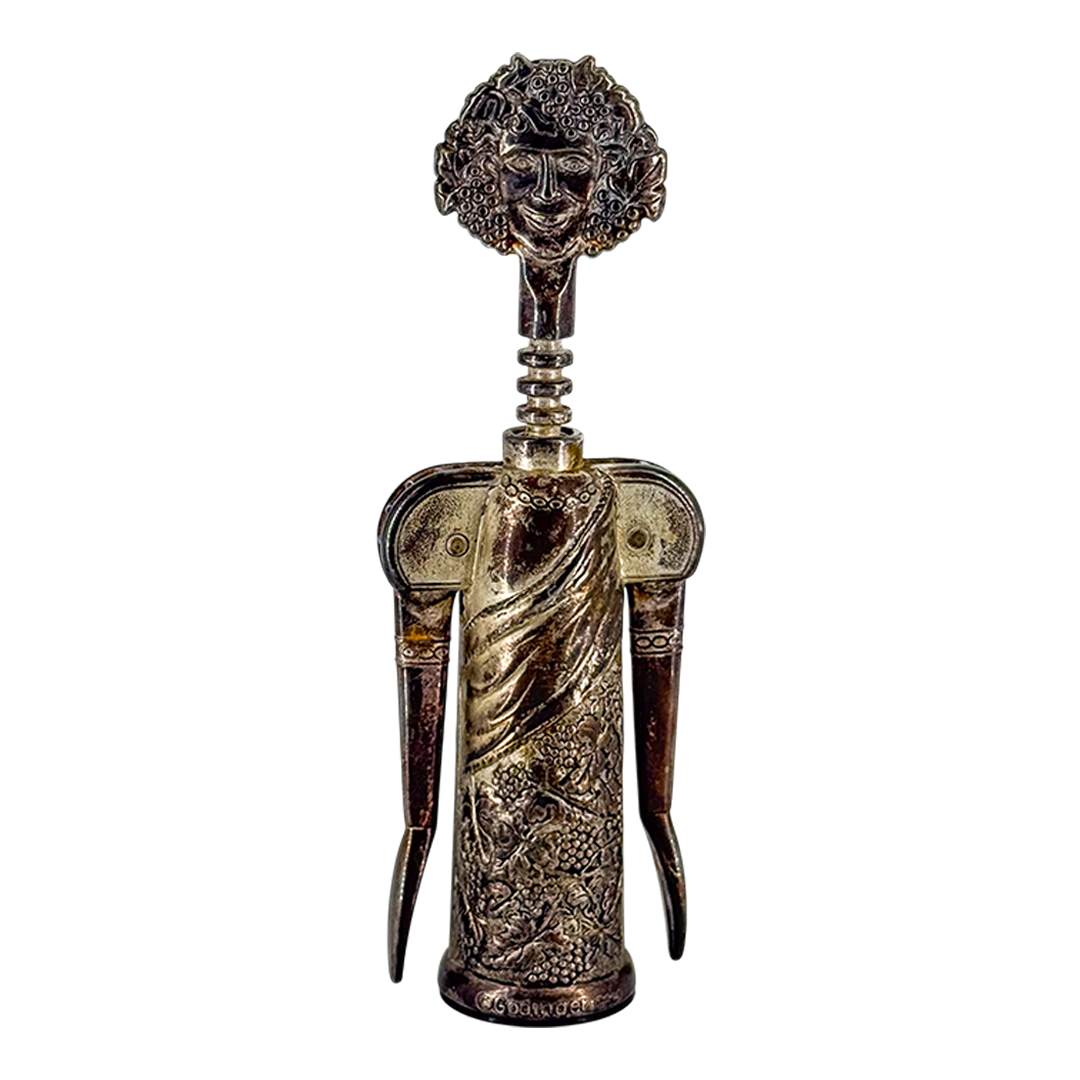 1980s Italian : large pewter Bacchus figural corkscrew for Godinger