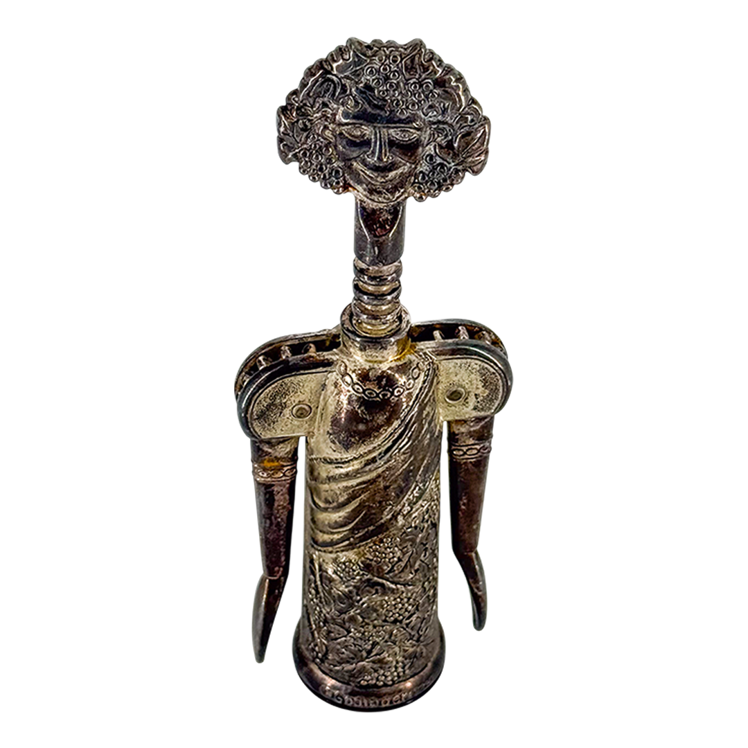 1980s Italian : large pewter Bacchus figural corkscrew for Godinger
