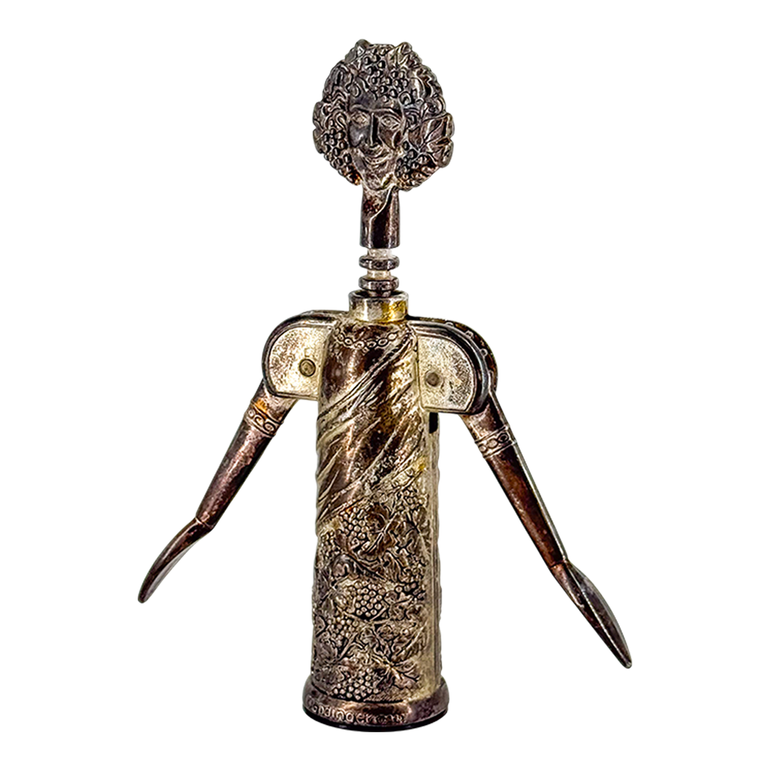 1980s Italian : large pewter Bacchus figural corkscrew for Godinger