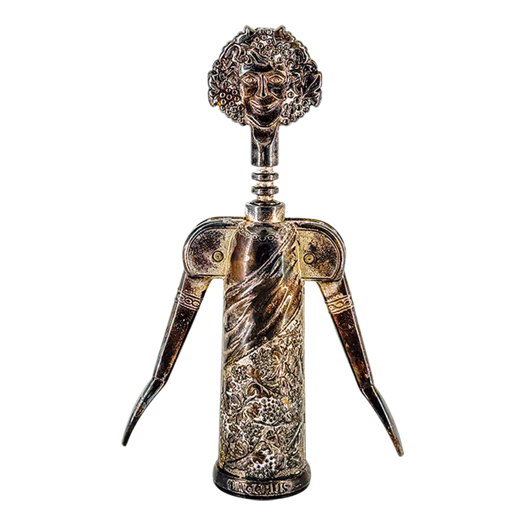 1980s Italian : large pewter Bacchus figural corkscrew for Godinger