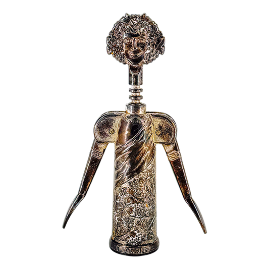 1980s Italian : large pewter Bacchus figural corkscrew for Godinger