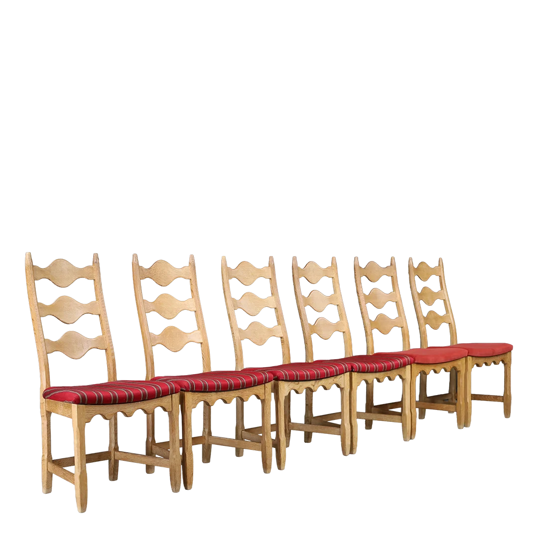 1960s Danish : set eight Henning Kjærnulf ashwood scalloped dining chairs