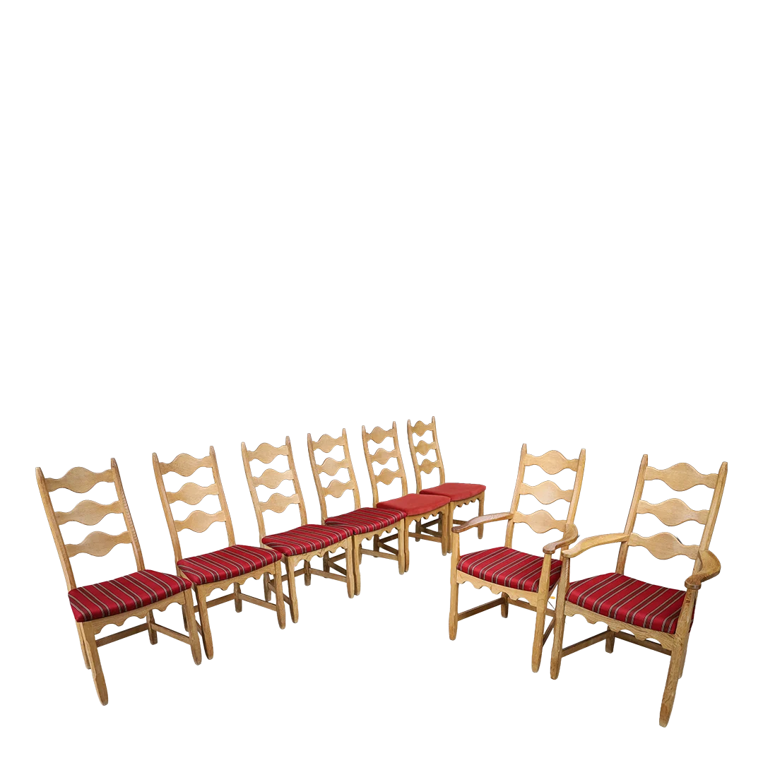 1960s Danish : set eight Henning Kjærnulf ashwood scalloped dining chairs