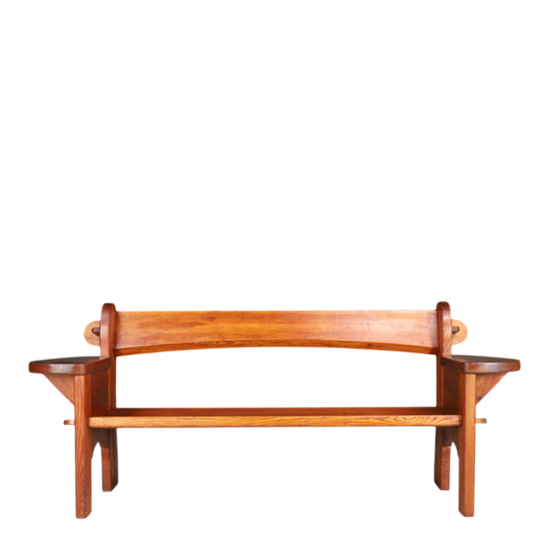 1960s Swiss : solid pinewood Alpine Folk Revival 74" bench