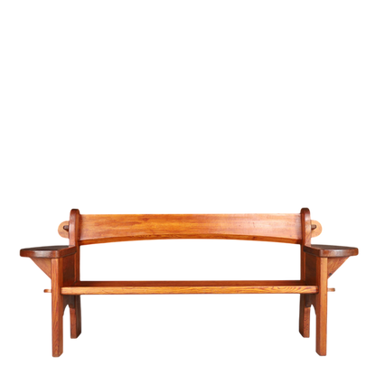 1960s Swiss : solid pinewood Alpine Folk Revival 74" bench
