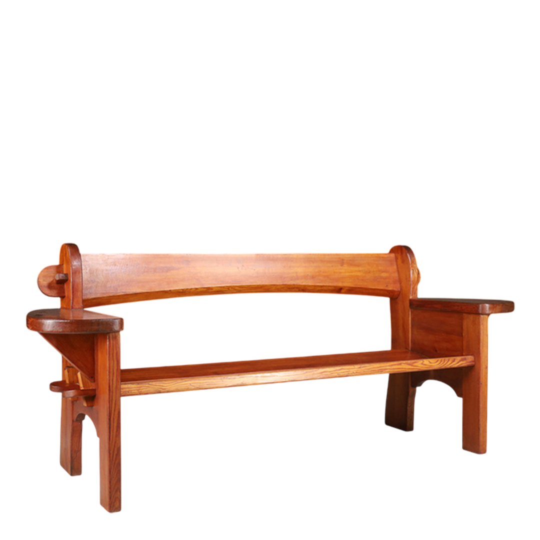 1960s Swiss : solid pinewood Alpine Folk Revival 74" bench
