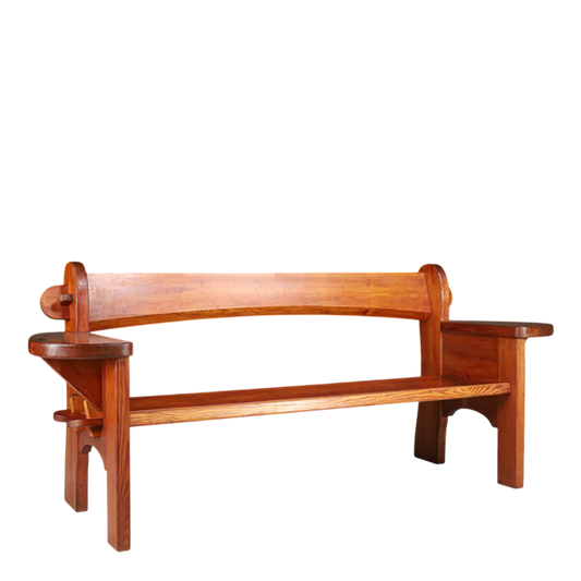 1960s Swiss : solid pinewood Alpine Folk Revival 74" bench