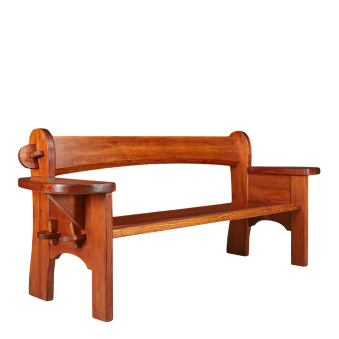 1960s Swiss : solid pinewood Alpine Folk Revival 74" bench