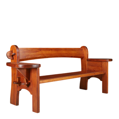 1960s Swiss : solid pinewood Alpine Folk Revival 74" bench
