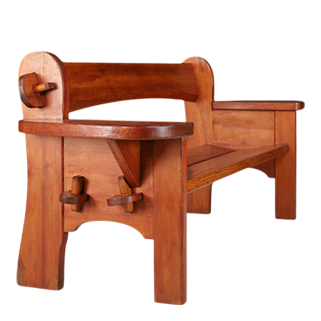 1960s Swiss : solid pinewood Alpine Folk Revival 74" bench