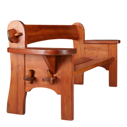 1960s Swiss : solid pinewood Alpine Folk Revival 74" bench