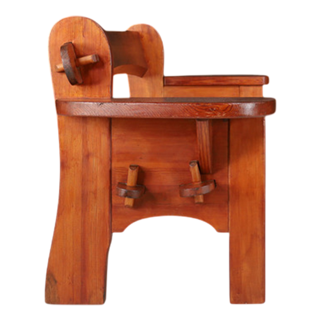 1960s Swiss : solid pinewood Alpine Folk Revival 74" bench