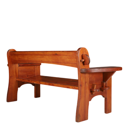 1960s Swiss : solid pinewood Alpine Folk Revival 74" bench