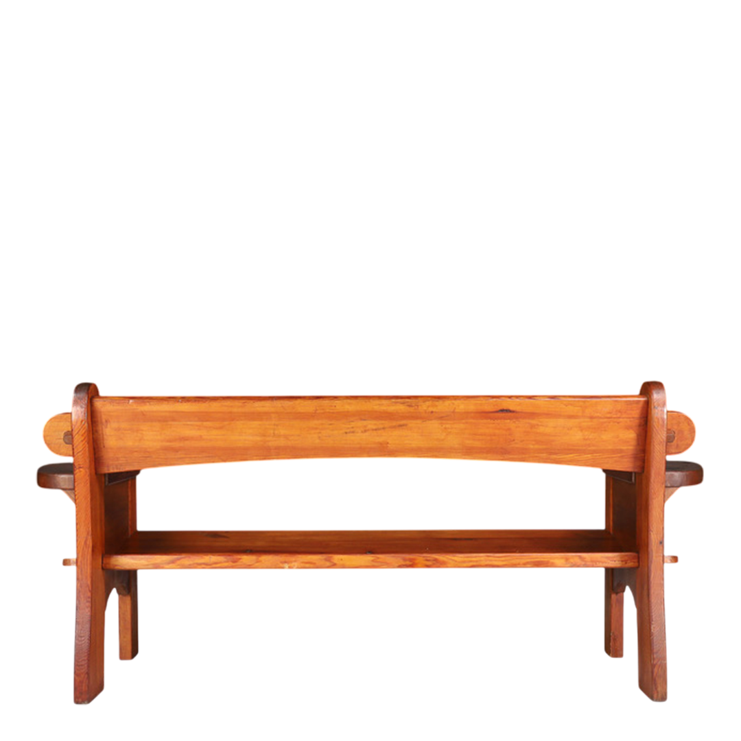 1960s Swiss : solid pinewood Alpine Folk Revival 74" bench