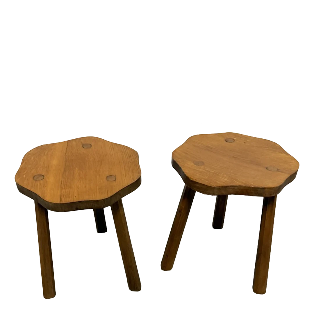 1960s French : classic tripod provincial modern oakwood stools