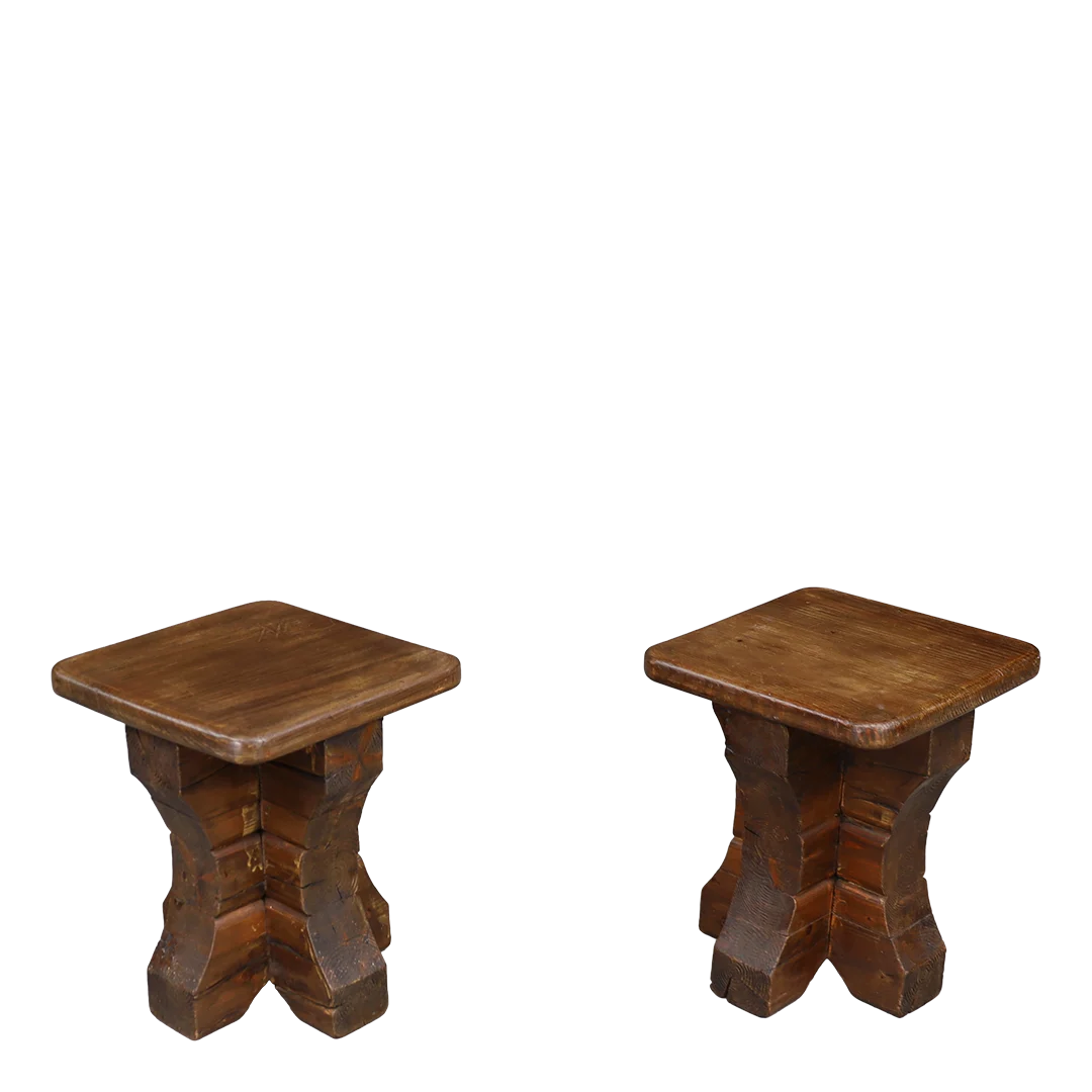 1970s French : solid pinewood brutalist Chalet stool