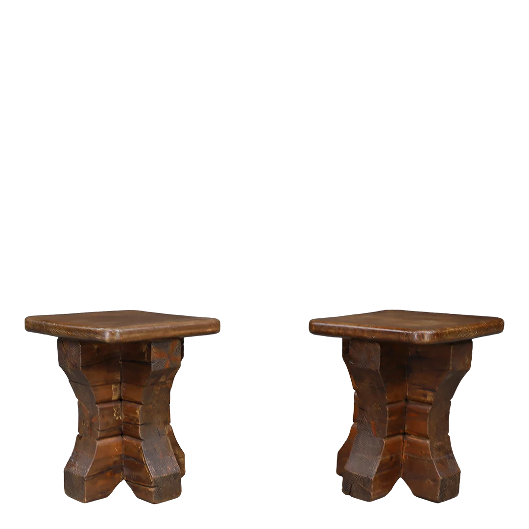 1970s French : solid pinewood brutalist Chalet stool