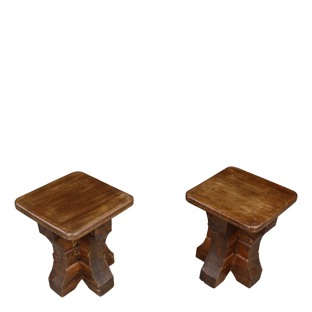 1970s French : solid pinewood brutalist Chalet stool