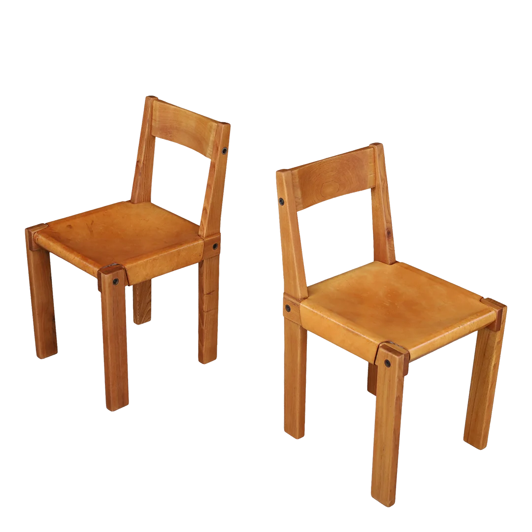 1970 Pierre Chapo : Model S24 elmwood and leather side chair