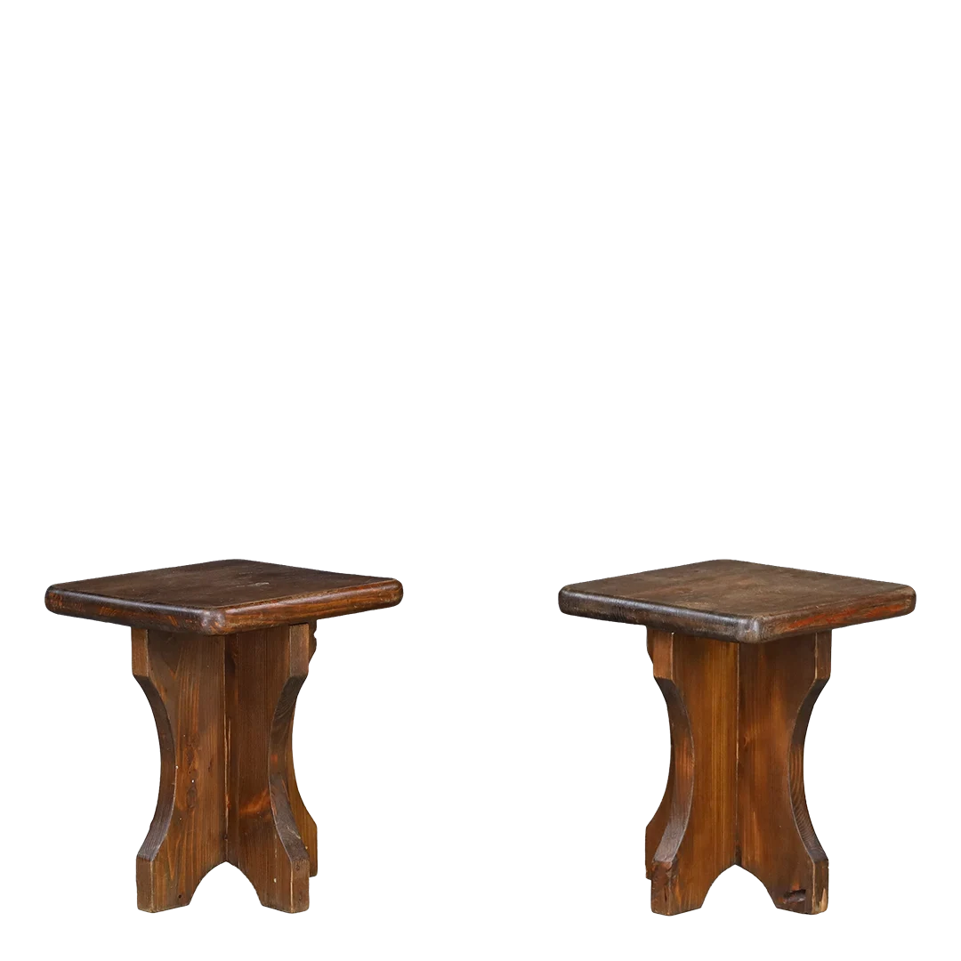 1970s French : classic Alpine Chalet stool in solid pinewood