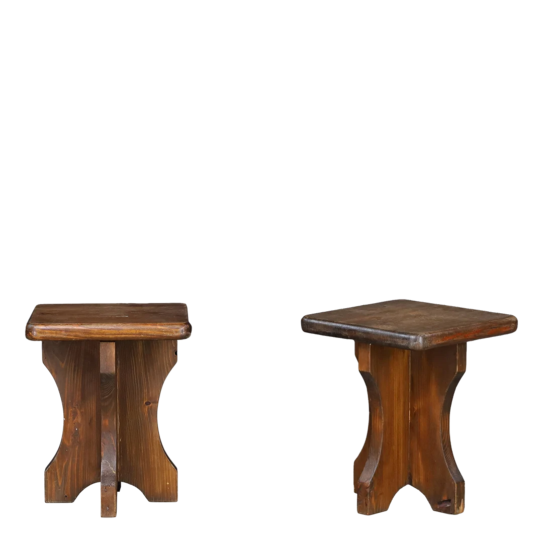 1970s French : classic Alpine Chalet stool in solid pinewood