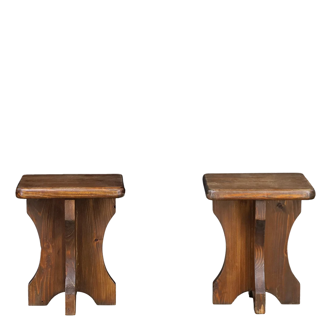 1970s French : classic Alpine Chalet stool in solid pinewood