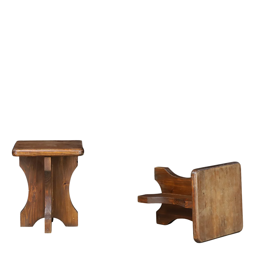1970s French : classic Alpine Chalet stool in solid pinewood