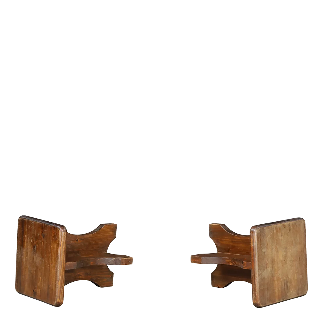 1970s French : classic Alpine Chalet stool in solid pinewood