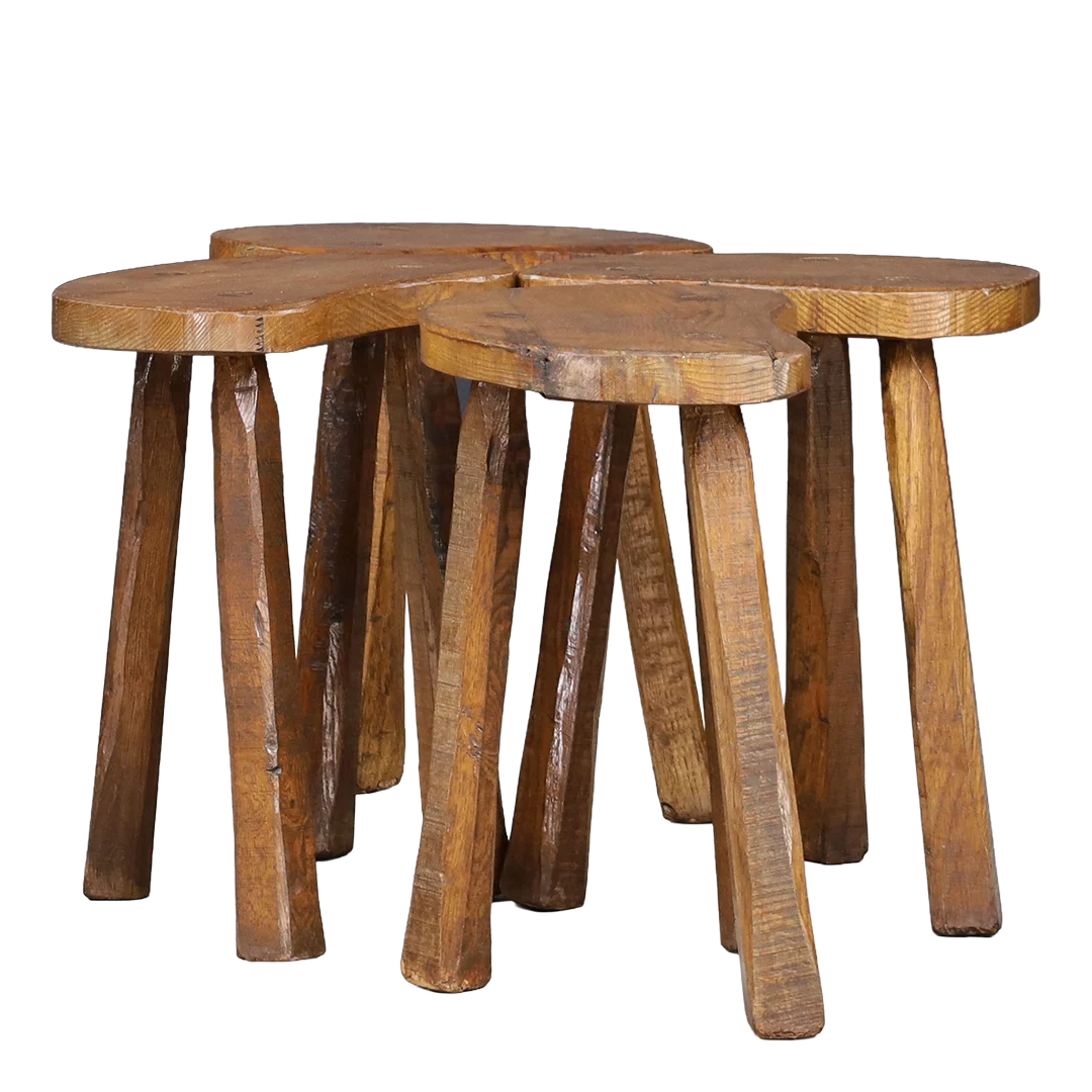 1960s French : solid elmwood low stool with visible joinery