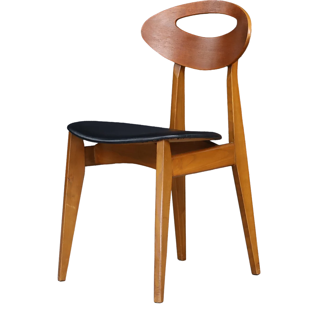 1950s Roger Landault : set six teakwood & leatherette dining chairs, France
