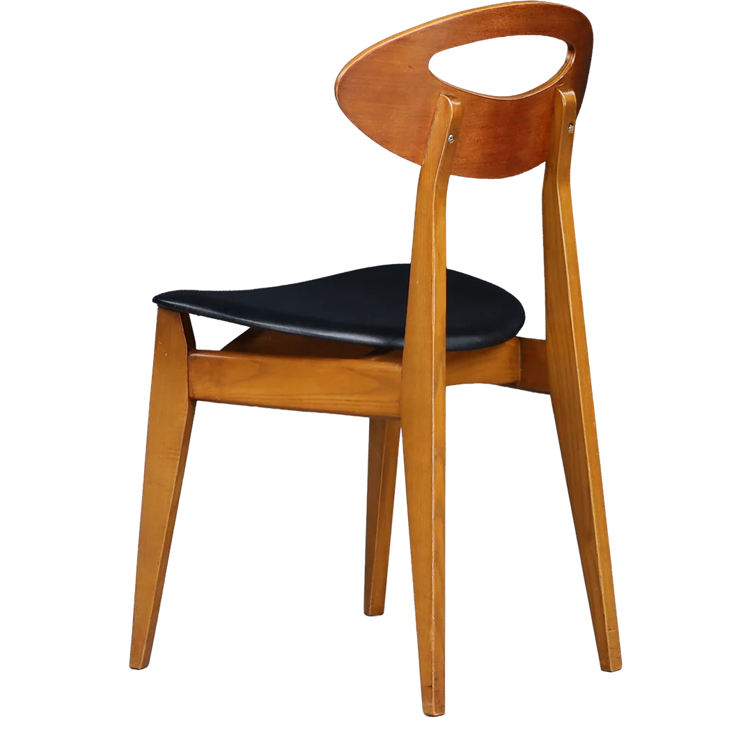 1950s Roger Landault : set six teakwood & leatherette dining chairs, France
