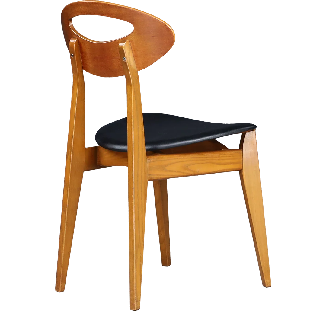 1950s Roger Landault : set six teakwood & leatherette dining chairs, France