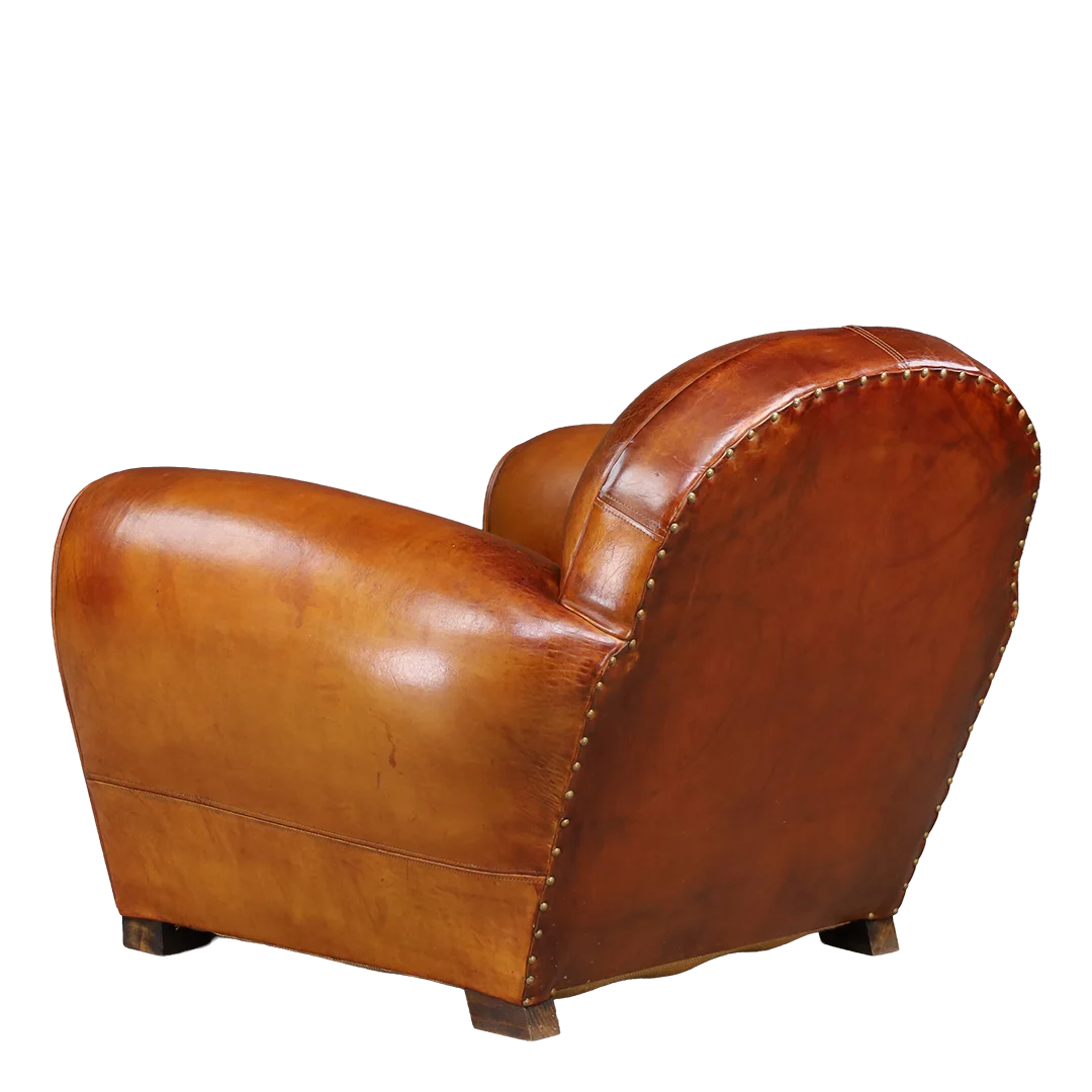 1930s French : classic Fauteuil “Barrel Back” leather club chair