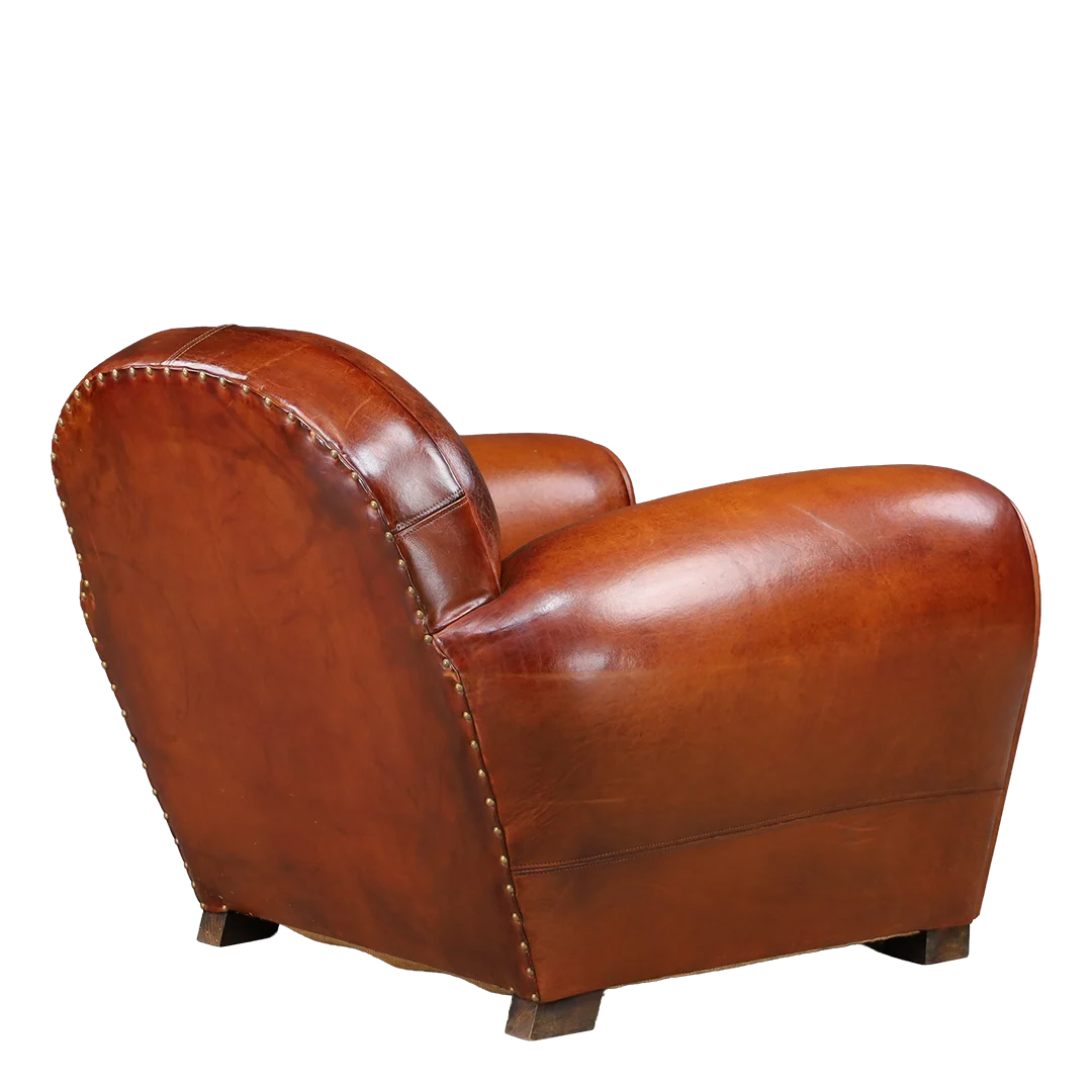 1930s French : classic Fauteuil “Barrel Back” leather club chair