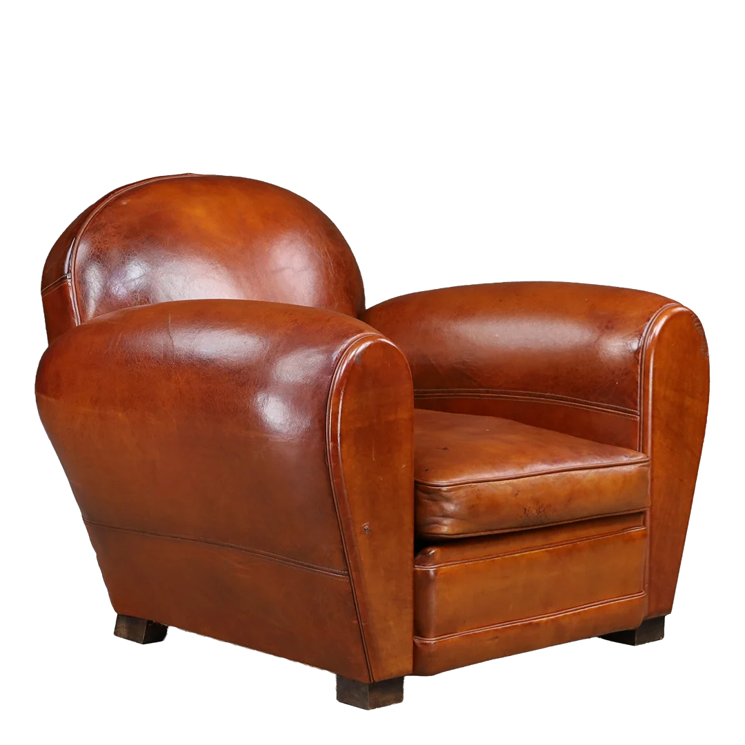 1930s French : classic Fauteuil “Barrel Back” leather club chair