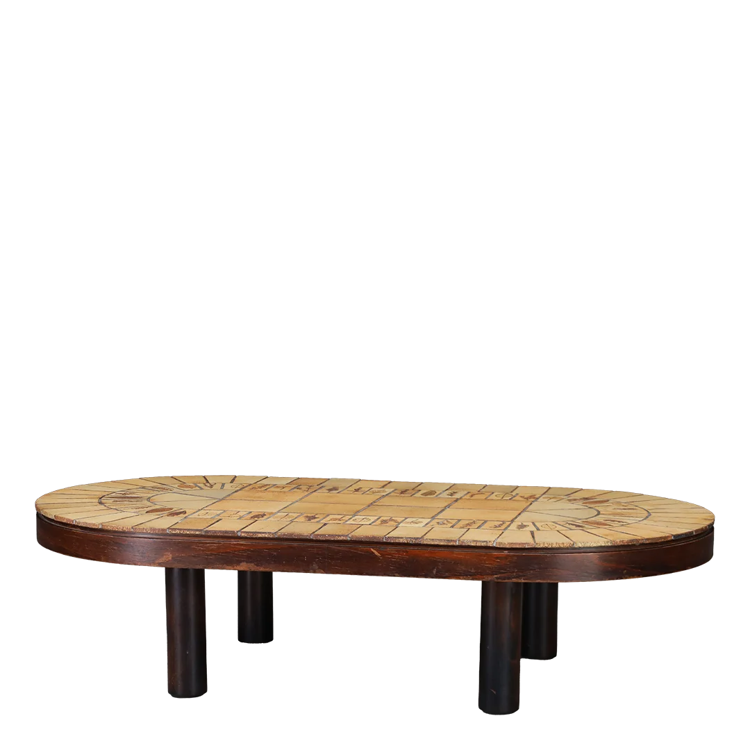 1950s Roger Capron : elongated 54" "Herbier" oval coffee table