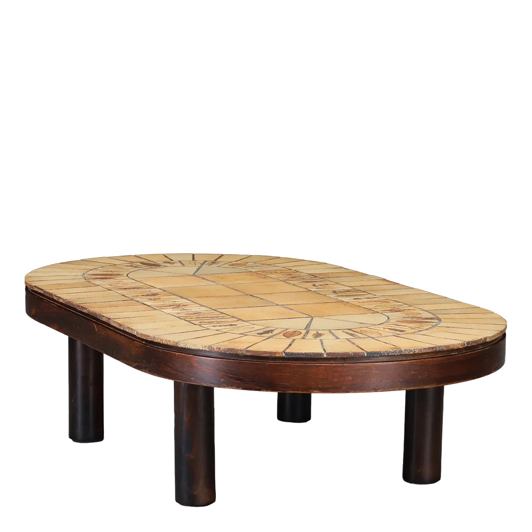 1950s Roger Capron : elongated 54" "Herbier" oval coffee table