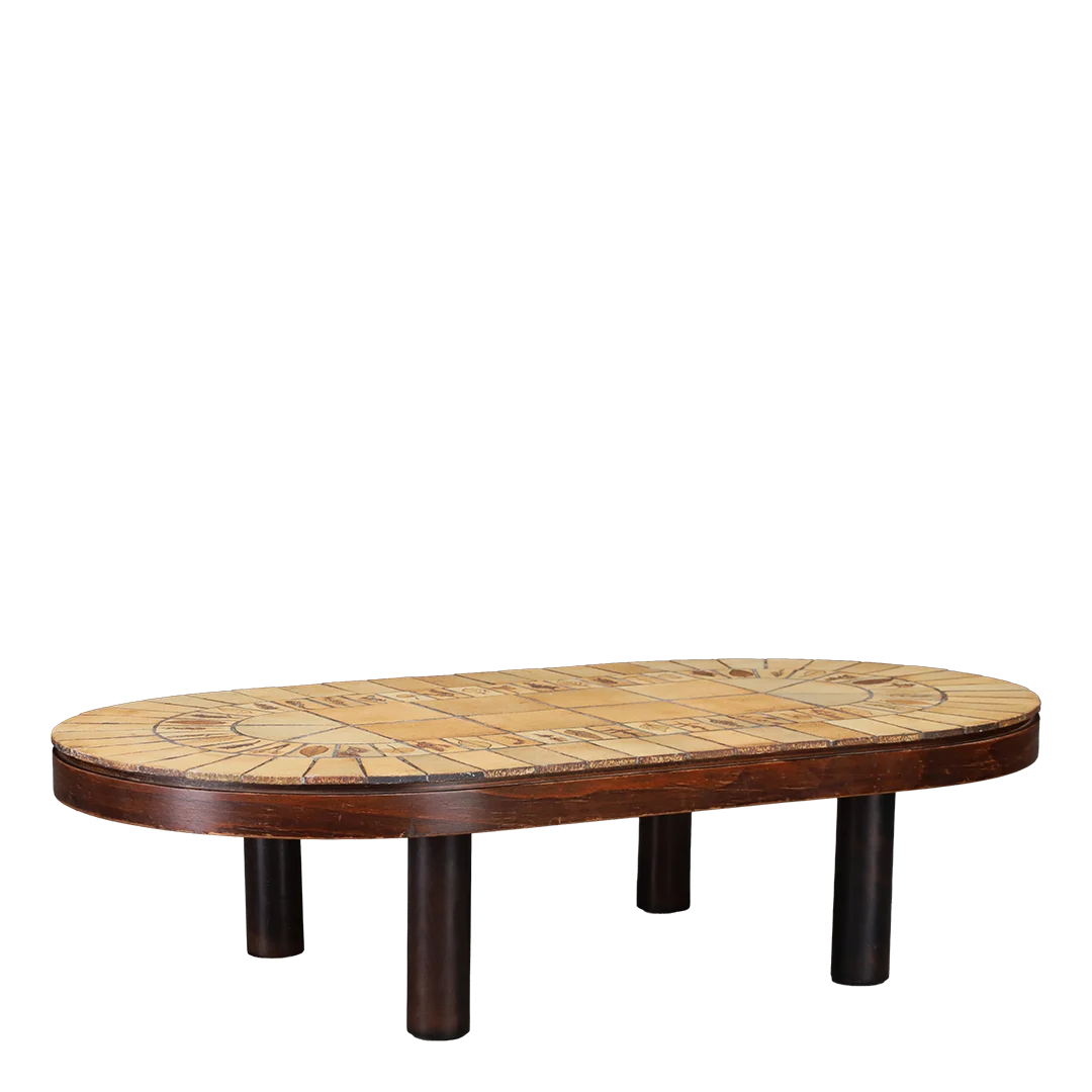 1950s Roger Capron : elongated 54" "Herbier" oval coffee table