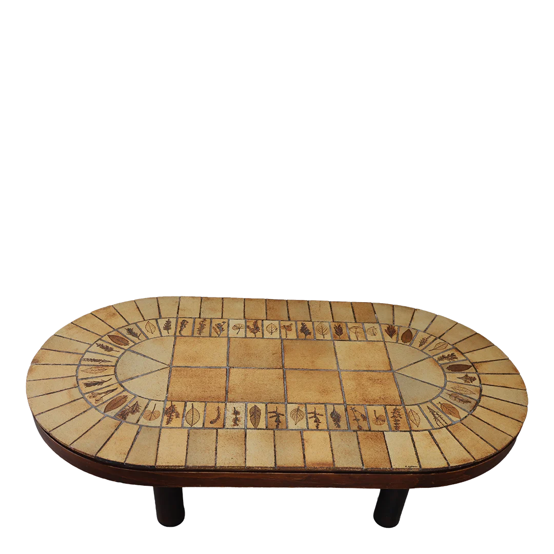 1950s Roger Capron : elongated 54" "Herbier" oval coffee table