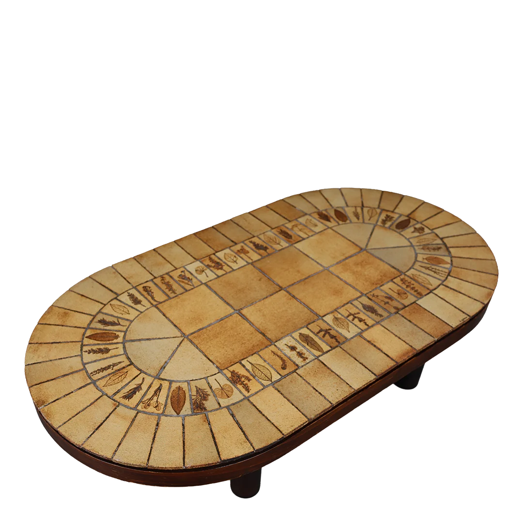1950s Roger Capron : elongated 54" "Herbier" oval coffee table