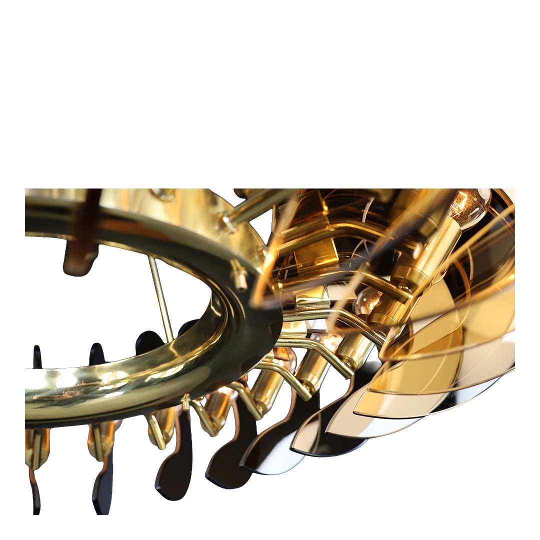 1960s Gino Paroldo : exceptional amber glass & brass chandelier