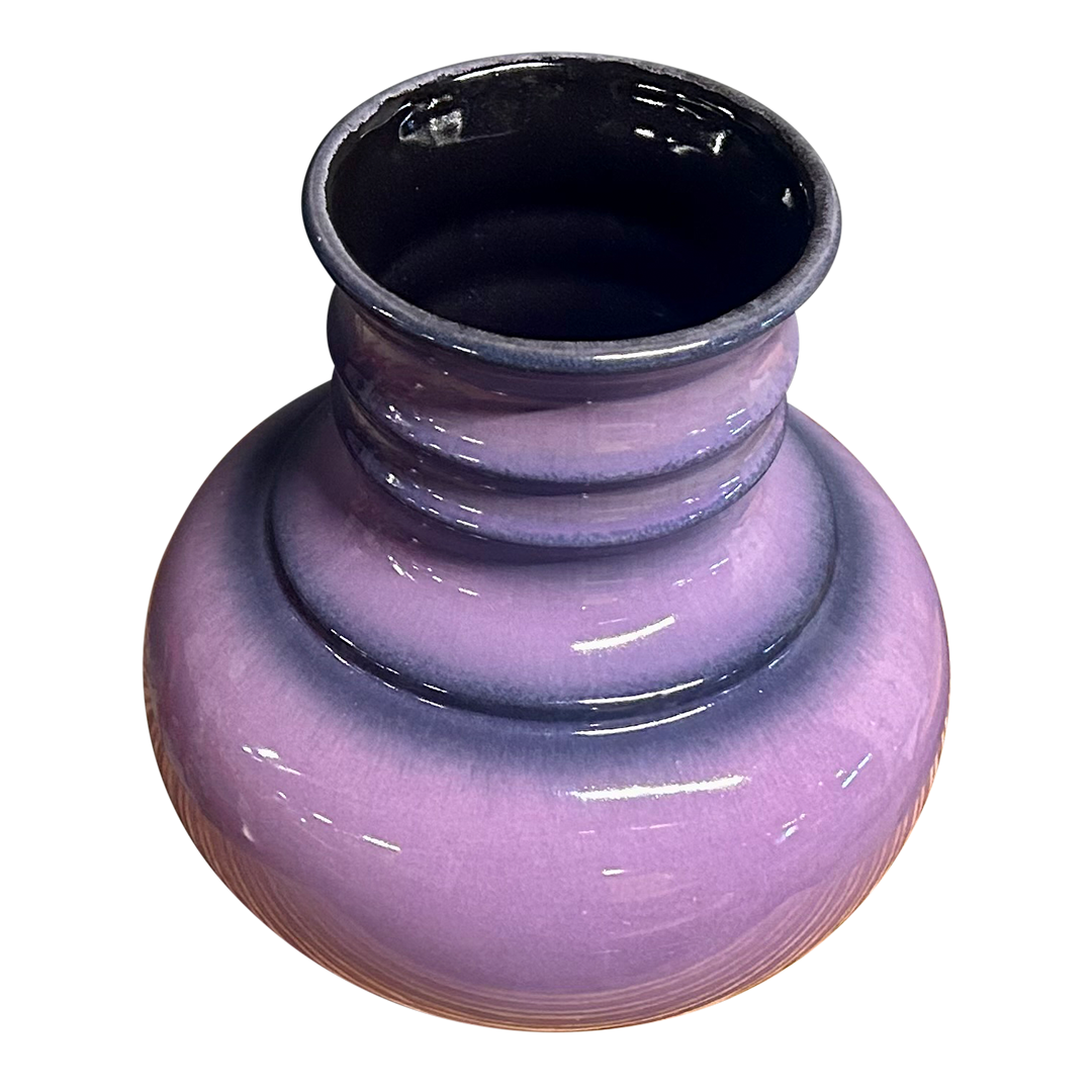 1970s Jasba Keramik : purple w/blue banded 8" gourd vase