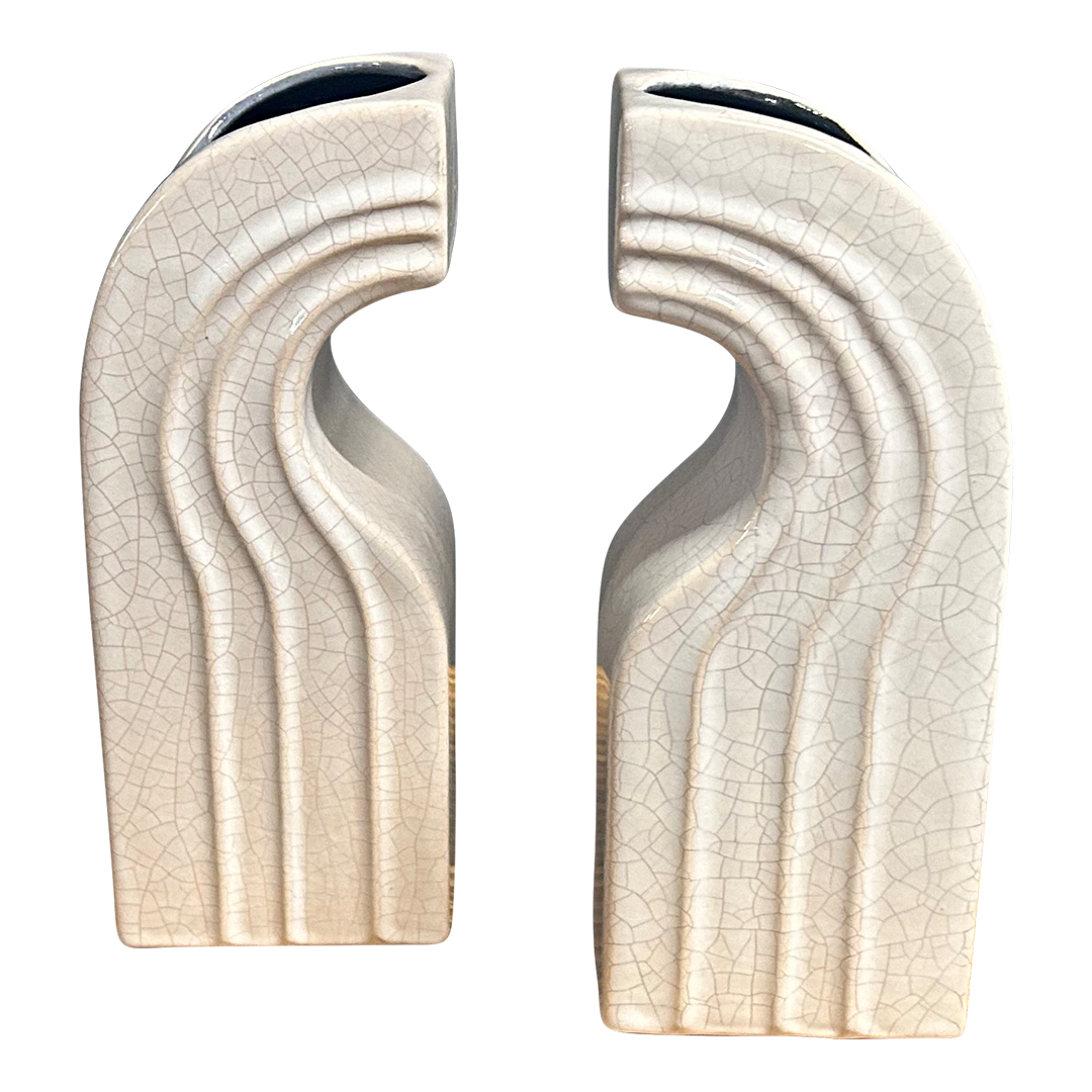 1960s Cari Zalloni : pair white porcelain 8" craqueleur vases