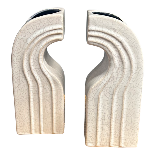 1960s Cari Zalloni : pair white porcelain 8" craqueleur vases