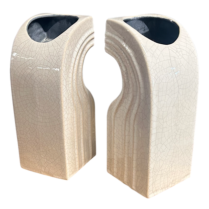 1960s Cari Zalloni : pair white porcelain 8" craqueleur vases