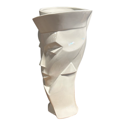 1987 W. Reitstetter : porcelain glazed 11" cubist "Grace Jones" vase