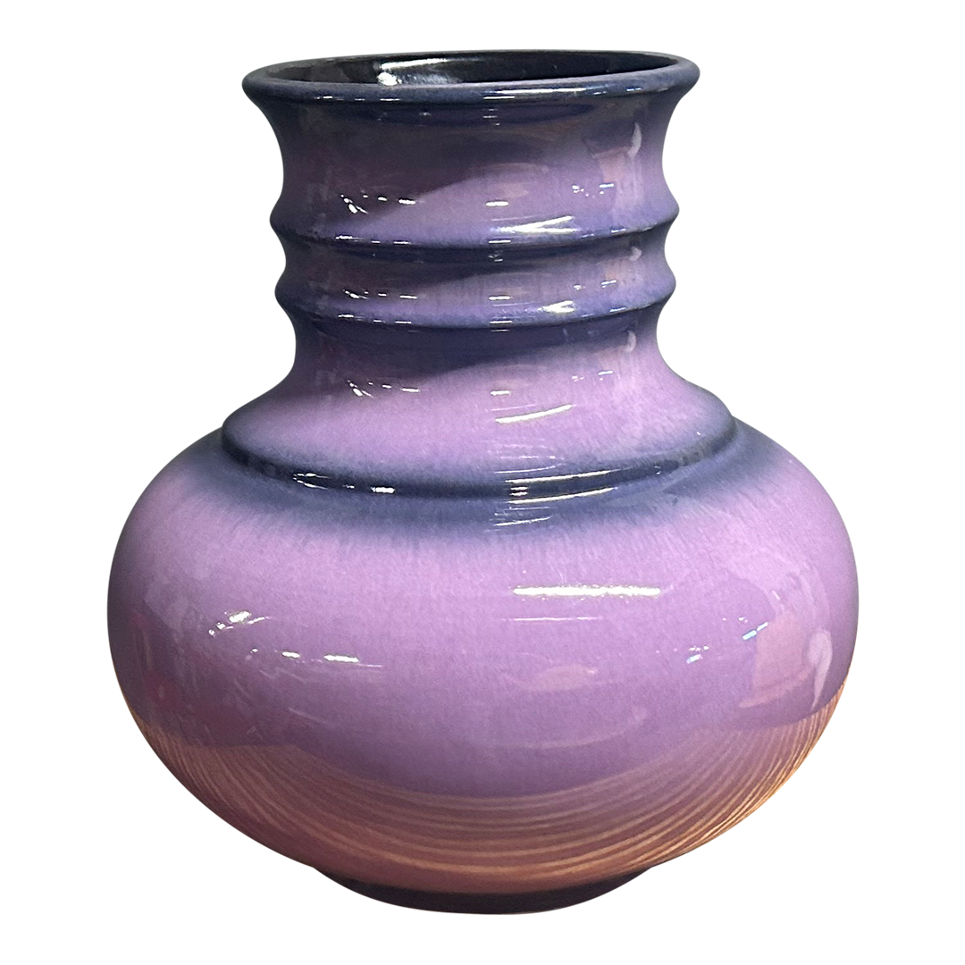 1970s Jasba Keramik : purple w/blue banded 8" gourd vase