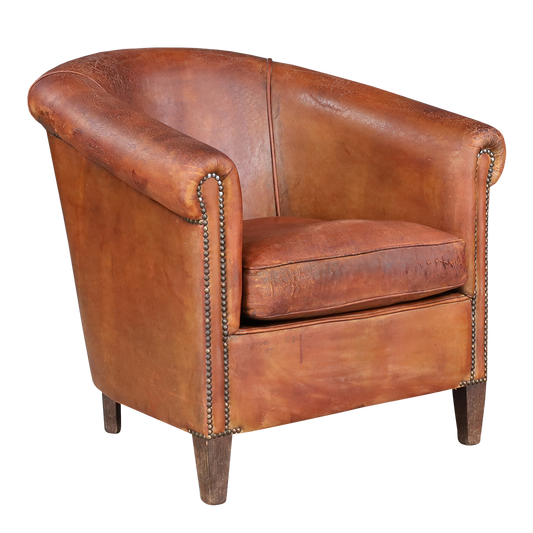 20thc European : classic club chair in sheepskin leather